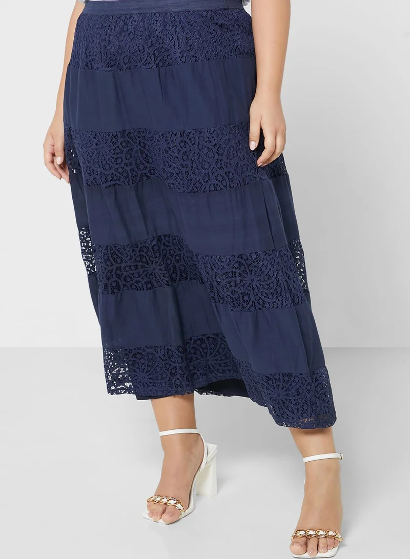 Ginger Plus Crochet Panel Tiered Skirt