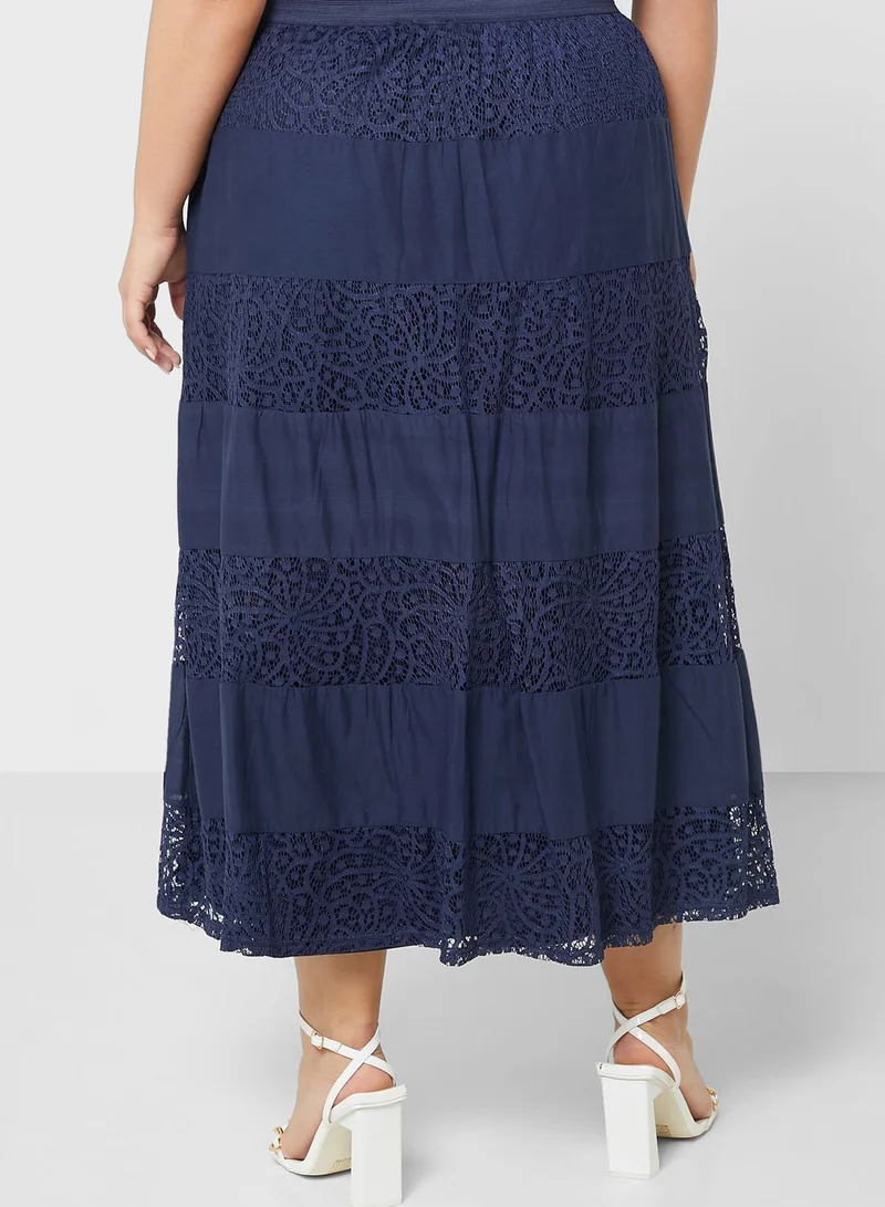 Ginger Plus Crochet Panel Tiered Skirt
