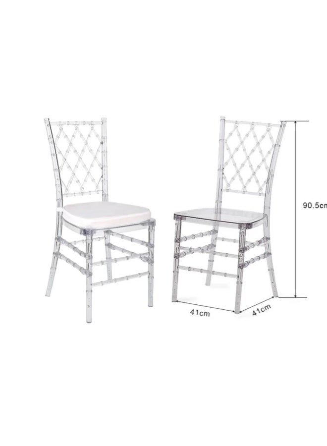 كرسي تشيافاري فاخر من الأكريليك الشفاف مع مسند ظهر بتصميم شبكي ماسي ومقعد مبطن باللون الأبيض - كرسي أنيق لحفلات الزفاف والمناسبات والولائم - Image 4