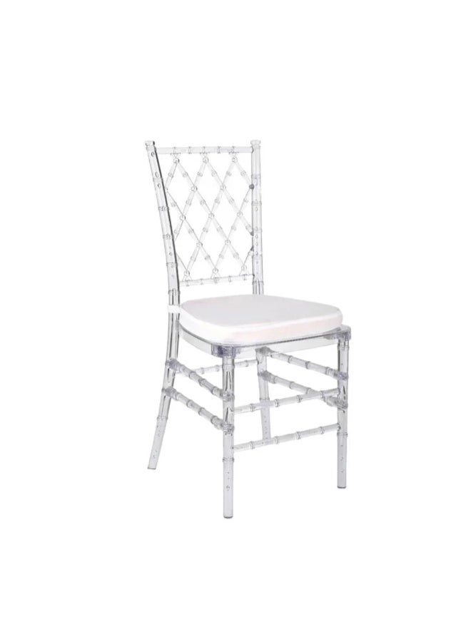 كرسي تشيافاري فاخر من الأكريليك الشفاف مع مسند ظهر بتصميم شبكي ماسي ومقعد مبطن باللون الأبيض - كرسي أنيق لحفلات الزفاف والمناسبات والولائم - Image 3
