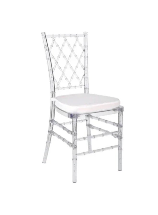 كرسي تشيافاري فاخر من الأكريليك الشفاف مع مسند ظهر بتصميم شبكي ماسي ومقعد مبطن باللون الأبيض - كرسي أنيق لحفلات الزفاف والمناسبات والولائم - Image 2
