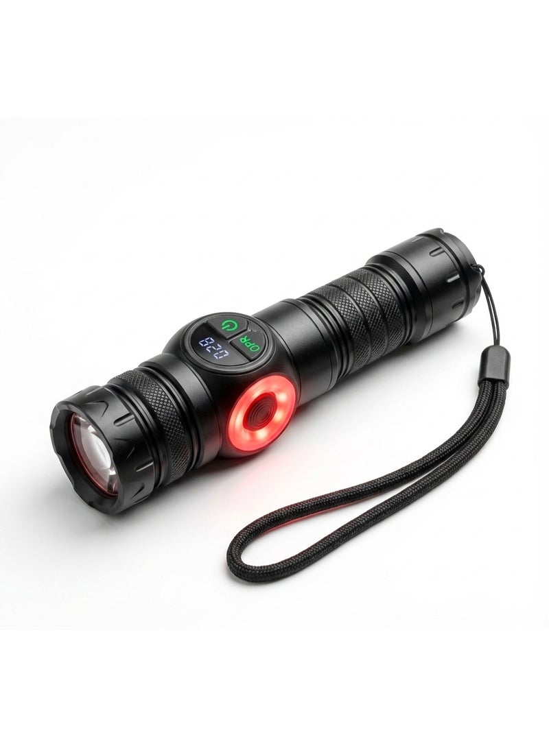 LED Flashlight USB Rechargeable | Alloy Torch with Digital Display, Telescopic Zoom, COB Side Light & Magnetic Base - Image 1