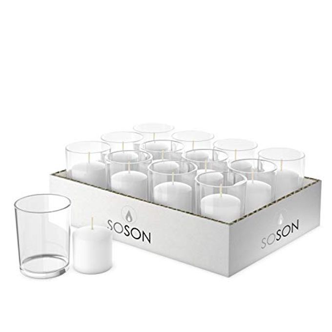 Simply Soson Votive Candles Bulk 24 White Unscented Candles, 10 Hour Burn Time, Perfect for Weddings, Birthdays & Home Decor - Image 1
