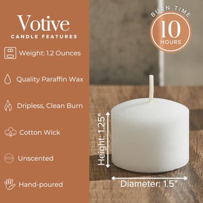 Simply Soson Votive Candles Bulk 24 White Unscented Candles, 10 Hour Burn Time, Perfect for Weddings, Birthdays & Home Decor - Image 2