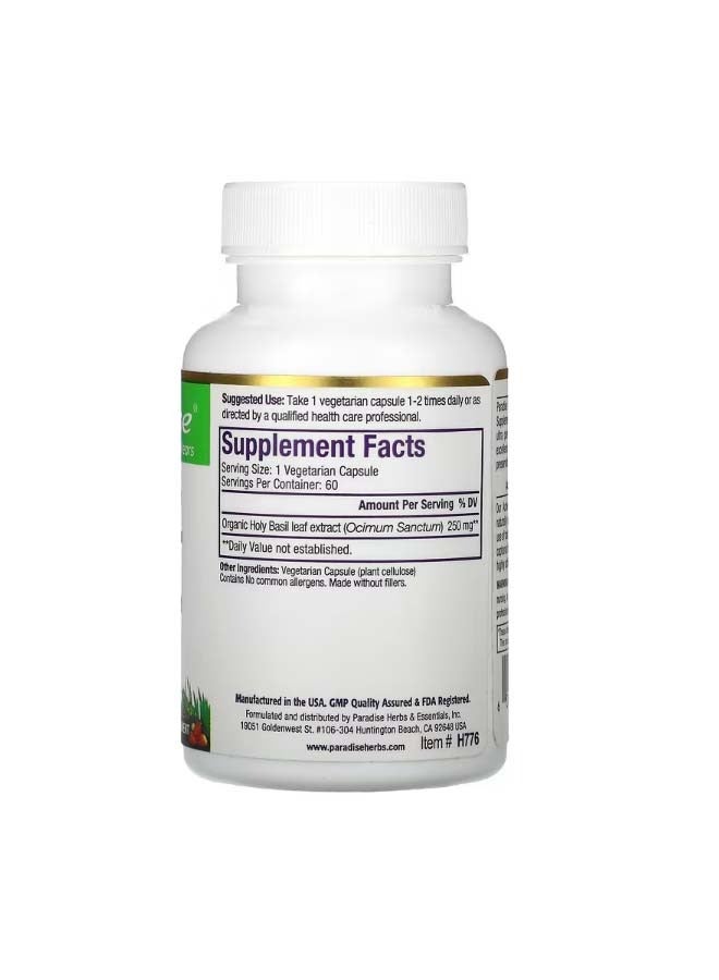 Paradise Herbs Holy Basil 60 Vegetarian Capsules - Image 2