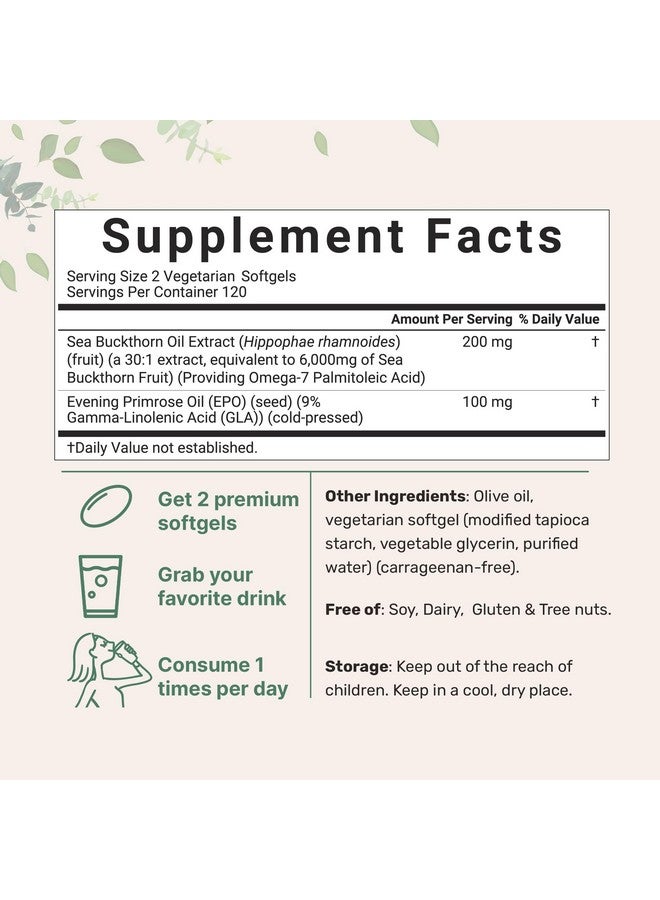 Micro Ingredients Vegan Omega 7 Sea Buckthorn Oil 6,000mg, 240 Veggie Softgels | 2-in-1 with Evening Primrose Oil | Natural Support for Hair, Skin, & Nails | Combats Dryness | Plant Based, Non-GMO, Gluten Free - Image 2