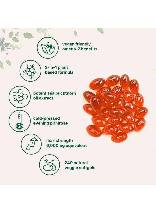Micro Ingredients Vegan Omega 7 Sea Buckthorn Oil 6,000mg, 240 Veggie Softgels | 2-in-1 with Evening Primrose Oil | Natural Support for Hair, Skin, & Nails | Combats Dryness | Plant Based, Non-GMO, Gluten Free - Image 3