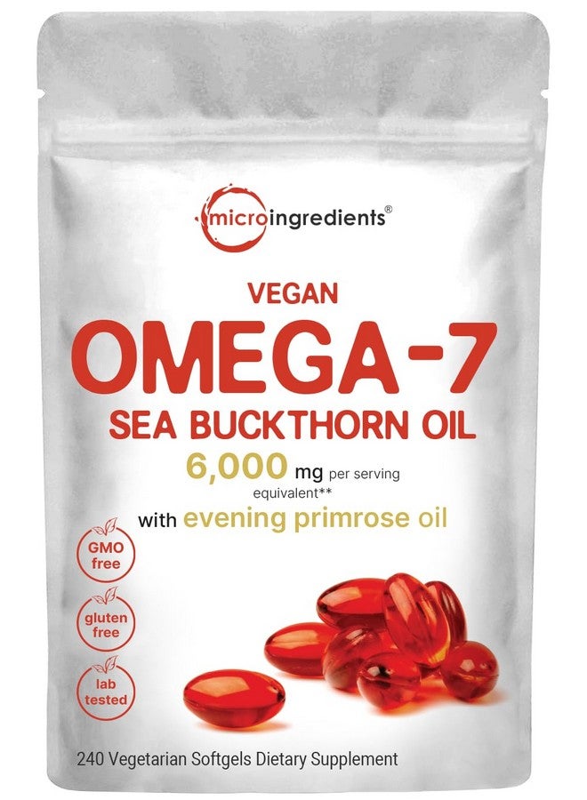 Micro Ingredients Vegan Omega 7 Sea Buckthorn Oil 6,000mg, 240 Veggie Softgels | 2-in-1 with Evening Primrose Oil | Natural Support for Hair, Skin, & Nails | Combats Dryness | Plant Based, Non-GMO, Gluten Free - Image 1