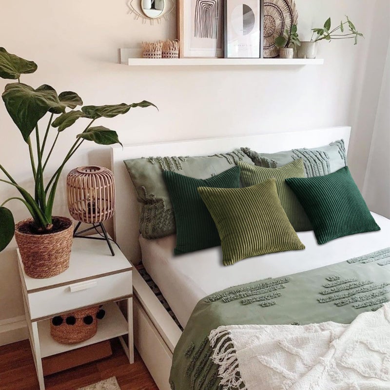 Topfinel Christmas Decorative Throw Pillow Covers Green Series Winter Fluffy Corduroy Striped Euro Pillows Shams for Couch Bed Bedroom Western Modern Hunter Green Pillowcase 20x20 Inch Set of 4 - Image 4