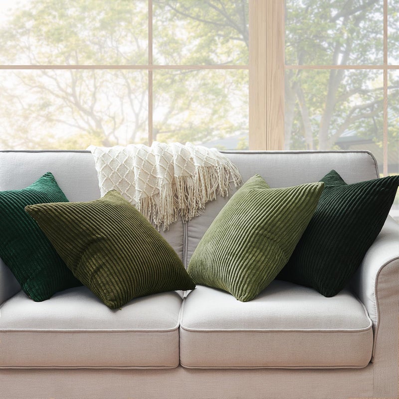 Topfinel Christmas Decorative Throw Pillow Covers Green Series Winter Fluffy Corduroy Striped Euro Pillows Shams for Couch Bed Bedroom Western Modern Hunter Green Pillowcase 20x20 Inch Set of 4 - Image 2
