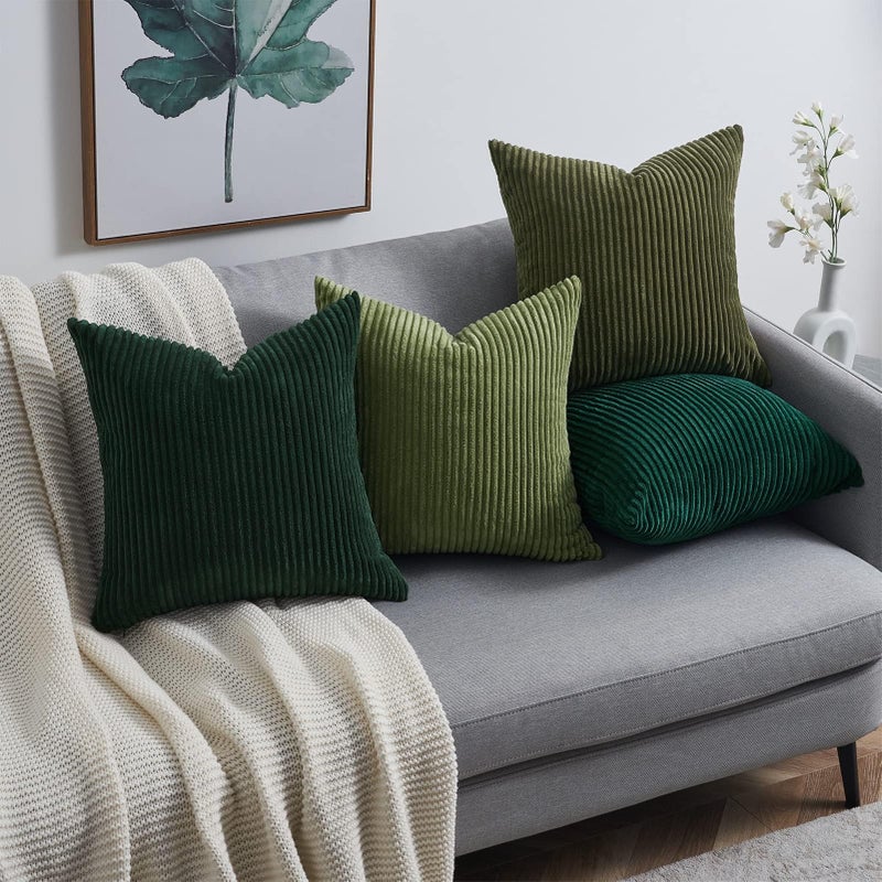 Topfinel Christmas Decorative Throw Pillow Covers Green Series Winter Fluffy Corduroy Striped Euro Pillows Shams for Couch Bed Bedroom Western Modern Hunter Green Pillowcase 20x20 Inch Set of 4 - Image 5