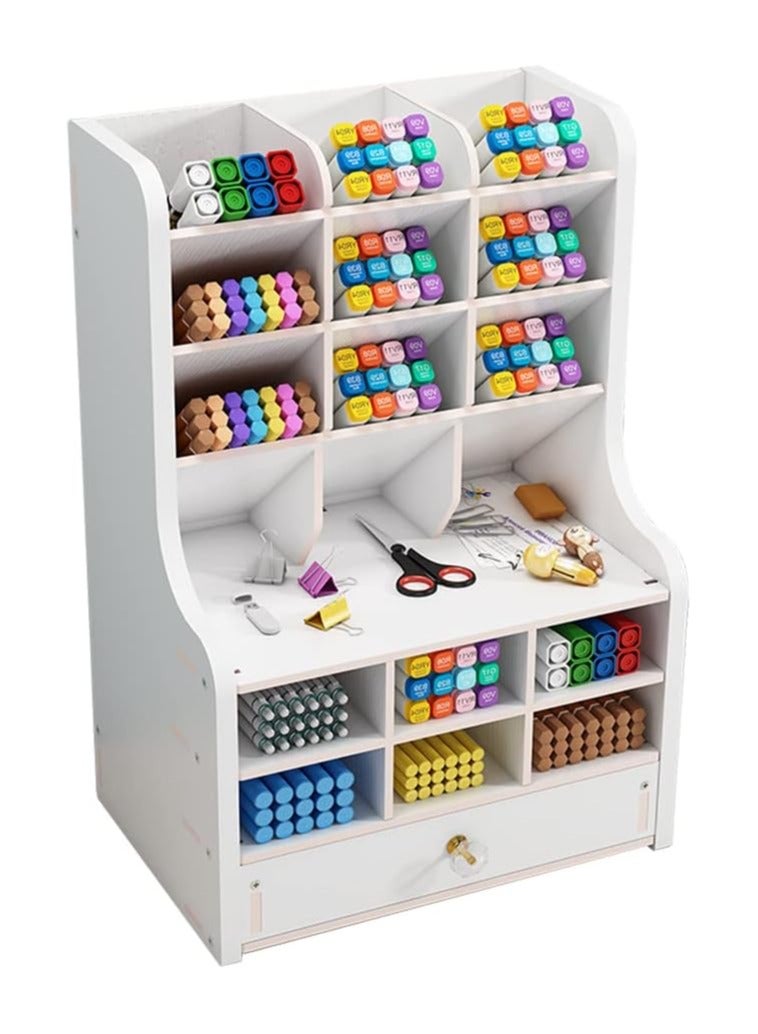 TPGP Pen Organizer with Drawer, DIY Pencil Holder Desk Tidy Caddy Office Stationery Desktop Art Supply Organizer for Home Office Supplies - Image 1