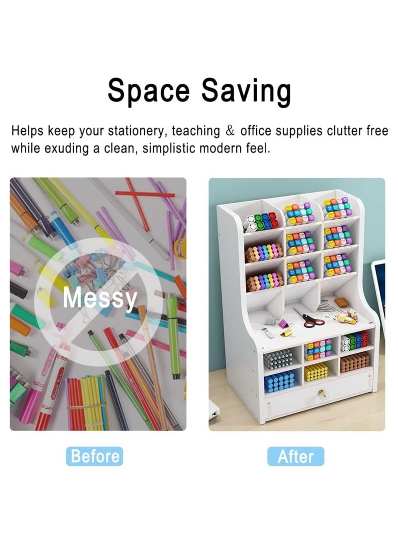 TPGP Pen Organizer with Drawer, DIY Pencil Holder Desk Tidy Caddy Office Stationery Desktop Art Supply Organizer for Home Office Supplies - Image 2