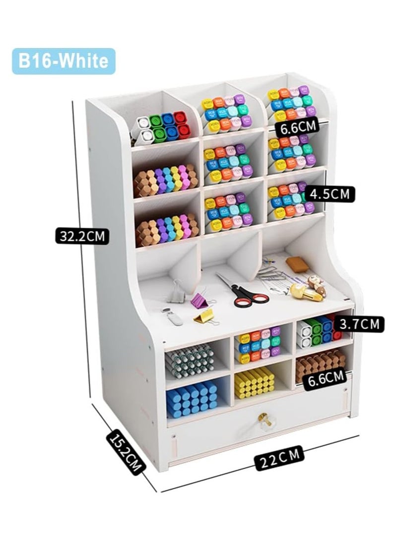 TPGP Pen Organizer with Drawer, DIY Pencil Holder Desk Tidy Caddy Office Stationery Desktop Art Supply Organizer for Home Office Supplies - Image 3