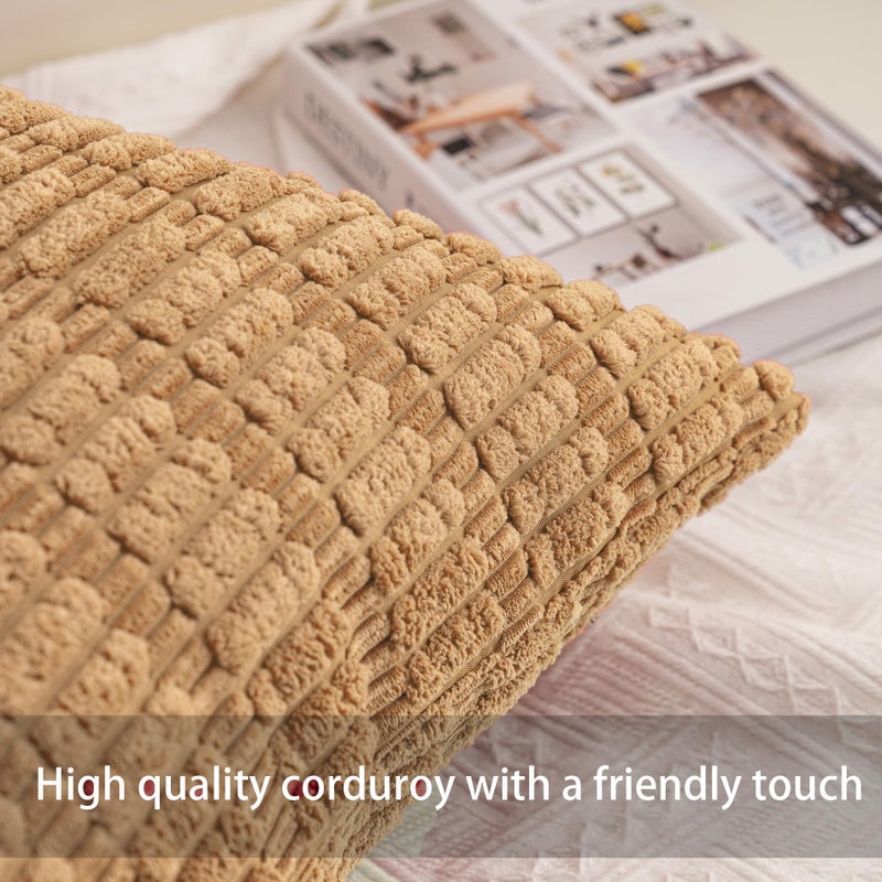 Aegero Pack of 2 Corduroy Decorative Throw Pillow Covers 16x16 Inch Soft Striped Pillow Covers Modern Farmhouse Home Decor for Sofa Living Room Couch Bedï¼ˆCoffeeï¼‰ - Image 2