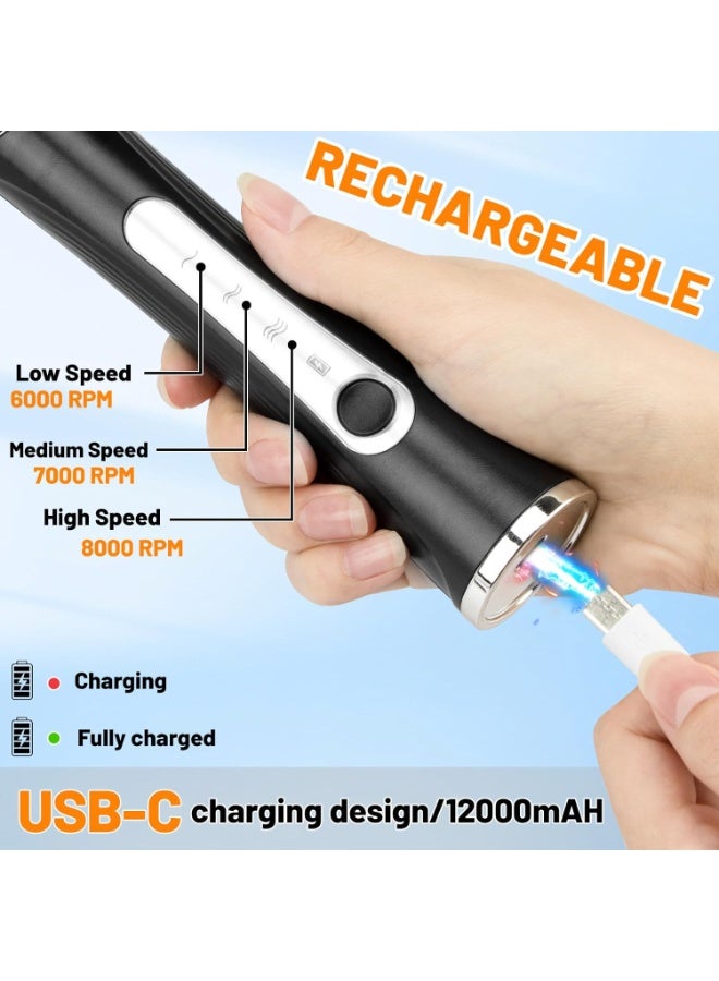 خافق حليب كهربائي قابل لإعادة الشحن عبر USB-C، محمول بثلاث سرعات مع مضربين من الفولاذ المقاوم للصدأ وحامل، مثالي لتحضير اللاتيه والكابتشينو والماتشا والبيض، باللون الأسود - Image 2