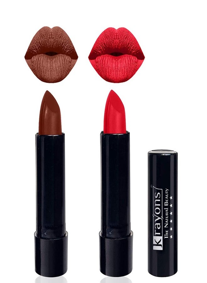 Krayons Cute Pop Moisturizing Matte Lipstick, Waterproof, Highly pigmented, Chocolate Mocha, Orange Crush (Pack of 2) - Image 1