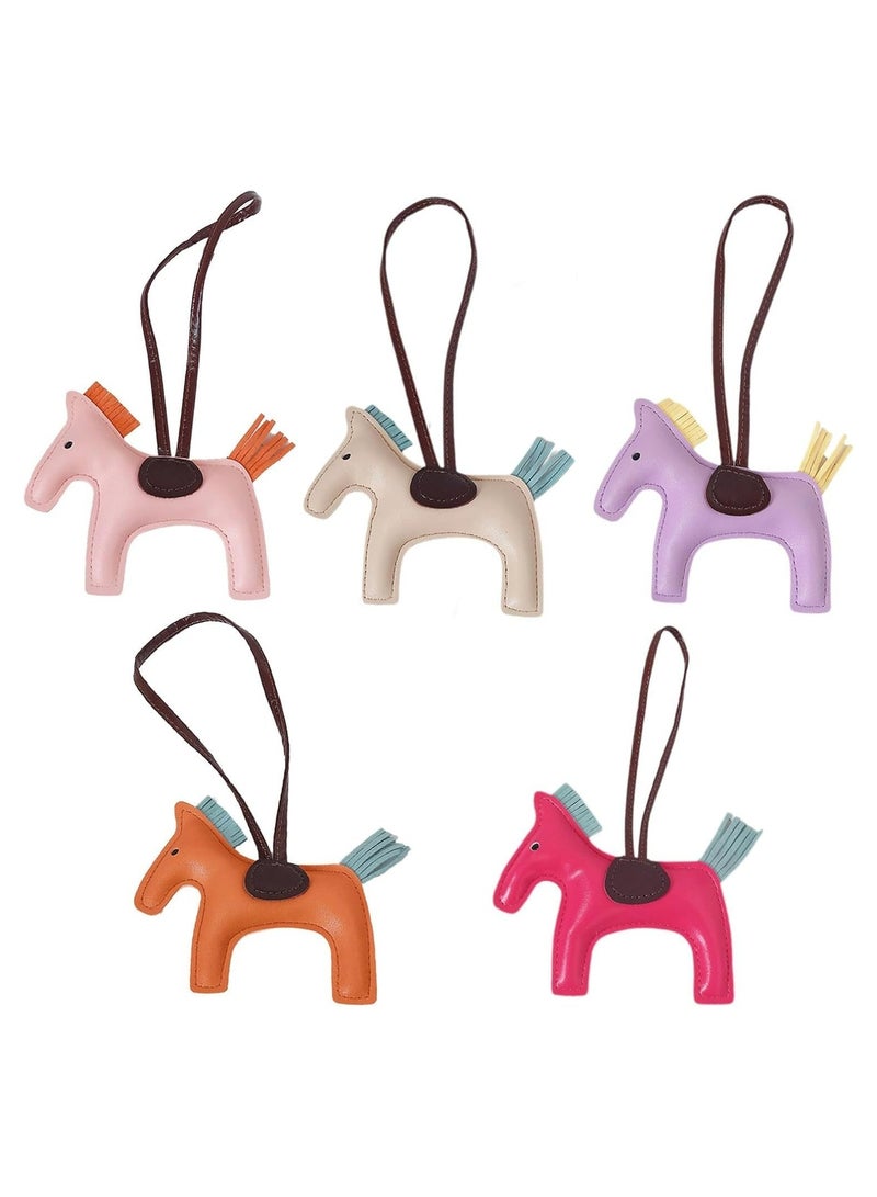 Oasisgalore 5-Pack Leather Tassel Pony Keychain, Cute Bag Charms for Handbags and Key Rings - Image 1
