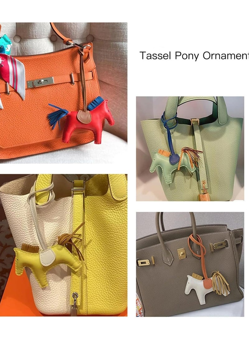 Oasisgalore 5-Pack Leather Tassel Pony Keychain, Cute Bag Charms for Handbags and Key Rings - Image 3