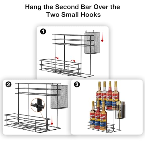 OVICAR Coffee Syrup Organizer Rack - 8 Bottle Holder Stand for Coffee Bar & Station Accessories with Straw & Pod Basket, 2 Tiers Black - Image 5