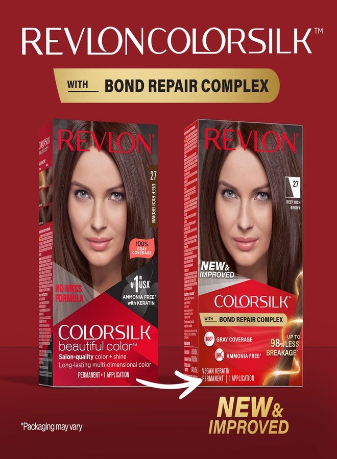Revlon ColorSilk with Bond Repair Complex, Brown Permanent Hair Color, 100% Gray Coverage, Ammonia Free Hair Dye, Vegan Keratin, 27 Deep Rich Brown (Pack of 3) - Image 2