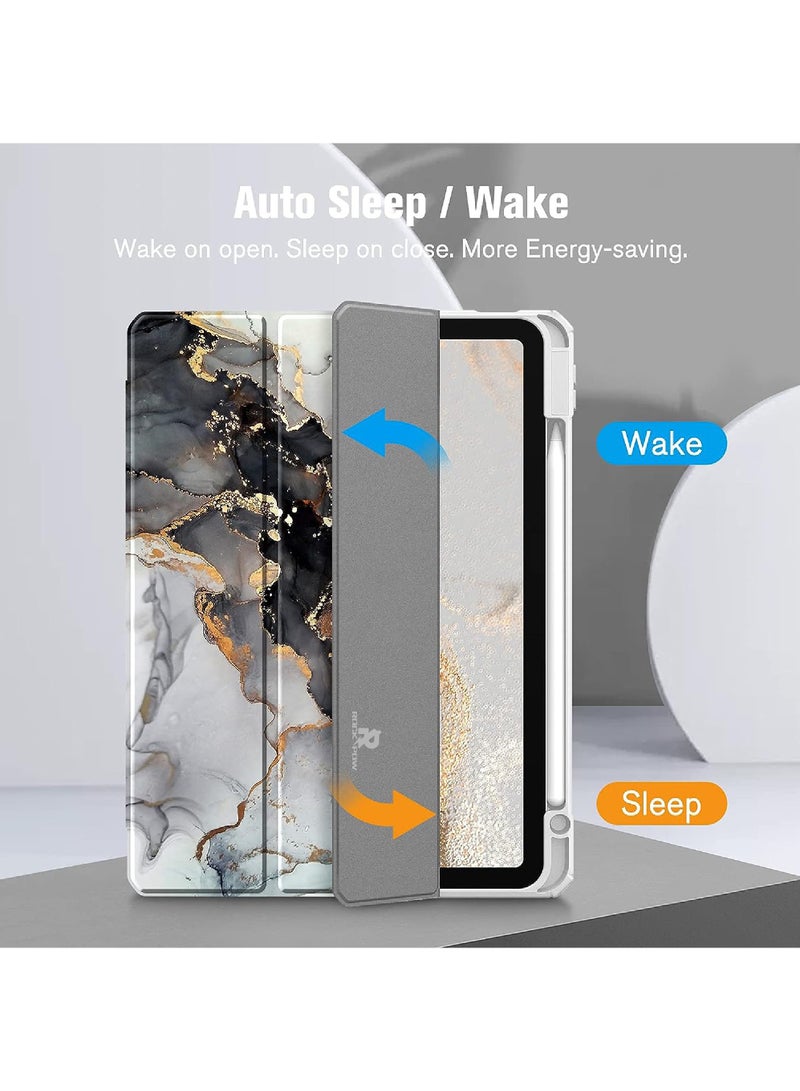 روك بو جراب لجهاز iPad Air 11 بوصة M3 2025/جراب لجهاز iPad Air 11 بوصة M2 2024 وiPad Air5 10.9 بوصة 2022/Air4 10.9 بوصة 2020 Gen مع حامل قلم رصاص شفاف رفيع مع خاصية الاستيقاظ/السكون التلقائي، جراب لجهاز Air 5/Air 4 10.9 بوصة 2022/2020، Air 6/Air 7 11 بوصة 2025/2024 - Image 3