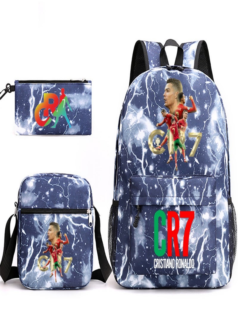 C Ronaldo Children Backpack Schoolbag Teen Student School Book bag with Lunch Box Pen Case 3 in 1 for Kids
