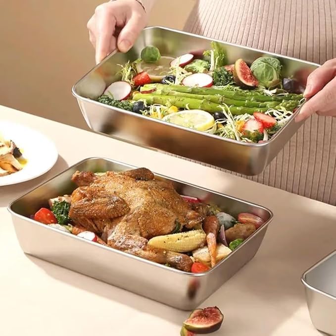 YESIKOM Stainless Steel Rectangle Food Storage Box Container Leak Plastic Lid Dishwasher Safe Plastic Free Clear Lid Vegetable Plate With Lid - Image 5