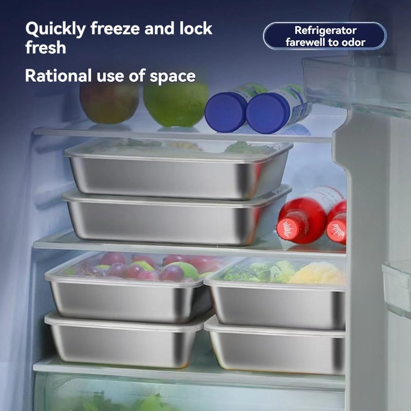 YESIKOM Stainless Steel Rectangle Food Storage Box Container Leak Plastic Lid Dishwasher Safe Plastic Free Clear Lid Vegetable Plate With Lid - Image 3