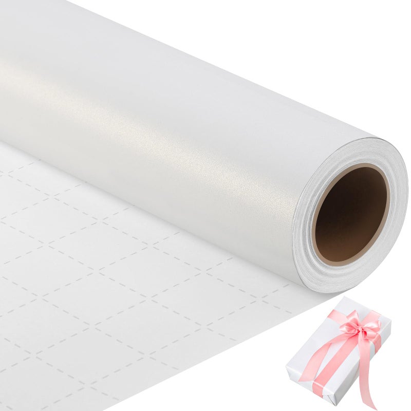 woric White Wrapping Paper Roll 17 Inch X 33 Feet Wedding Wrapping Paper with Pearly Lustre for Bridal Shower, Birthday, Baby Shower, Easter Gifts - Image 1