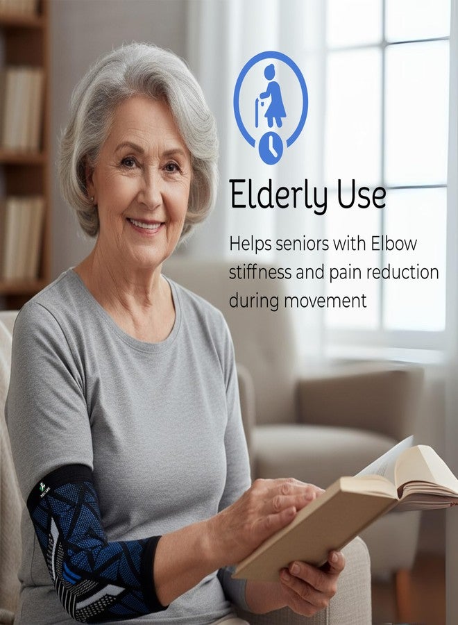 أكمام ضاغطة داعمة للمرفق من النايلون الممتاز من NECARE (زوج واحد)، للرجال والنساء (مقاس متوسط، أسود-أزرق) - Image 5