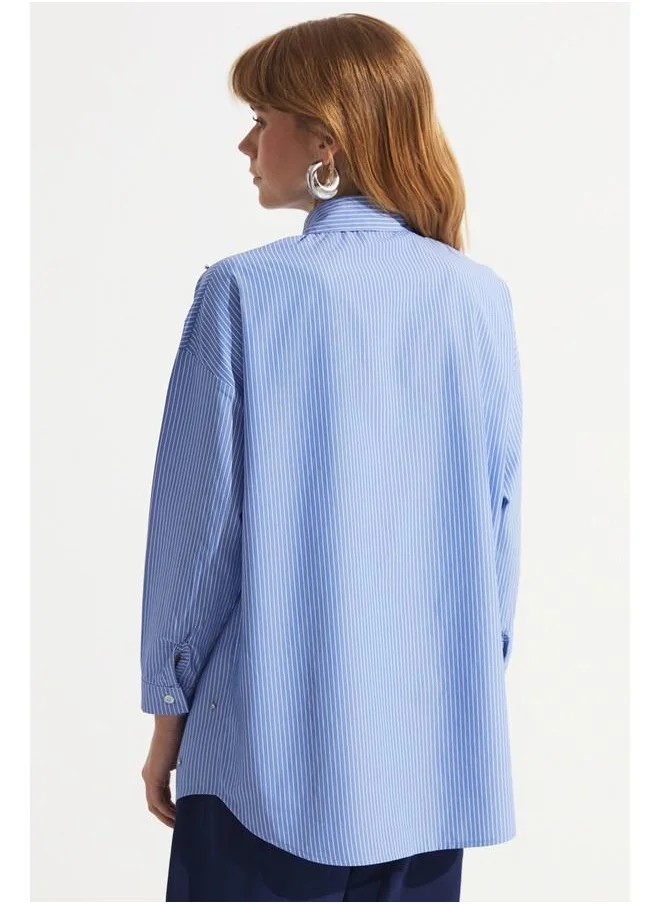 JUNE June Stoned Striped Shirt Blue