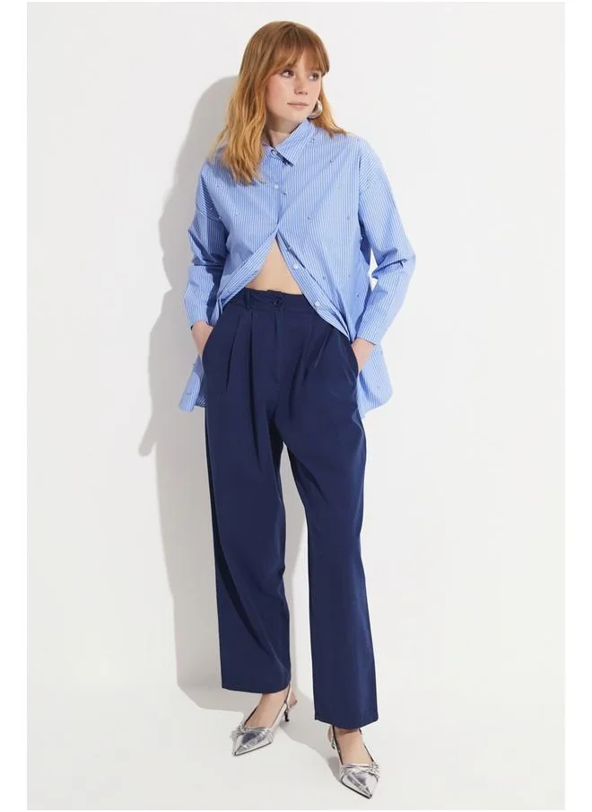 JUNE June Stoned Striped Shirt Blue
