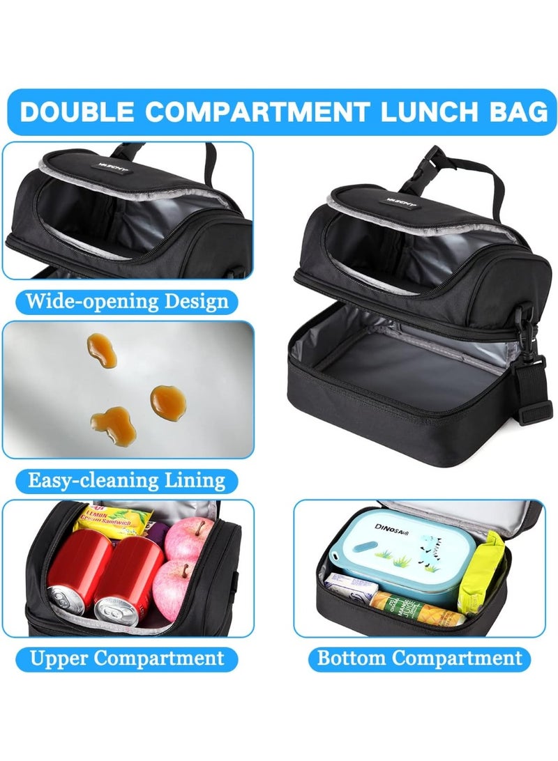 VASCHY Lunch Box Bag Men, Insulated Two Compartments Bento Cooler Bags for Adults/Women/Kids for School,Daycare,Kindergarten,Picnic Black - Image 3