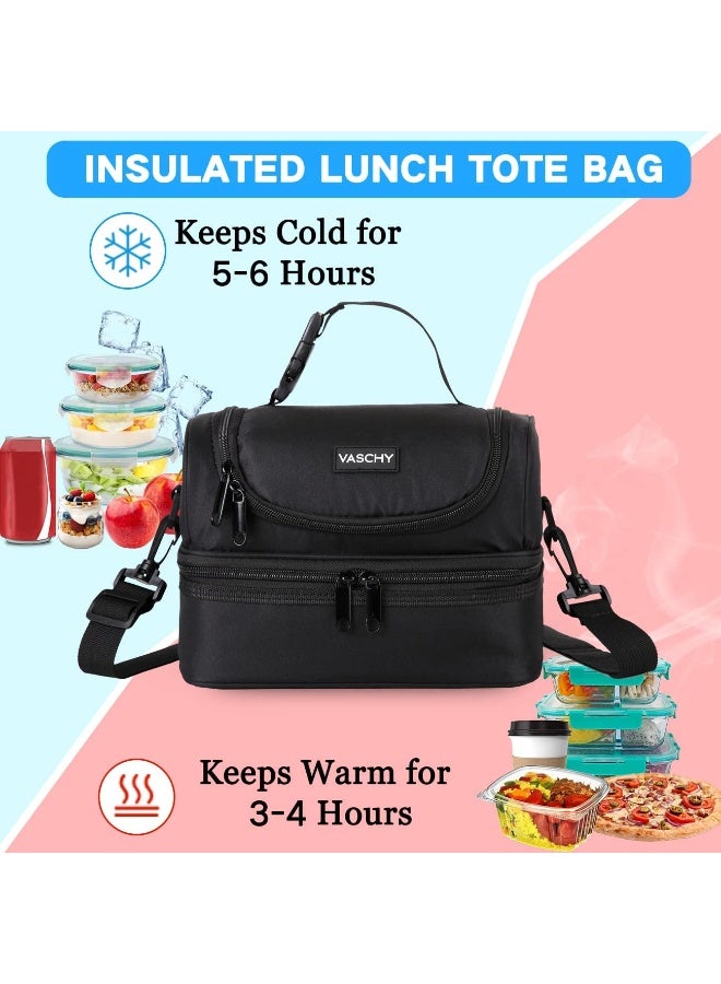 VASCHY Lunch Box Bag Men, Insulated Two Compartments Bento Cooler Bags for Adults/Women/Kids for School,Daycare,Kindergarten,Picnic Black - Image 4