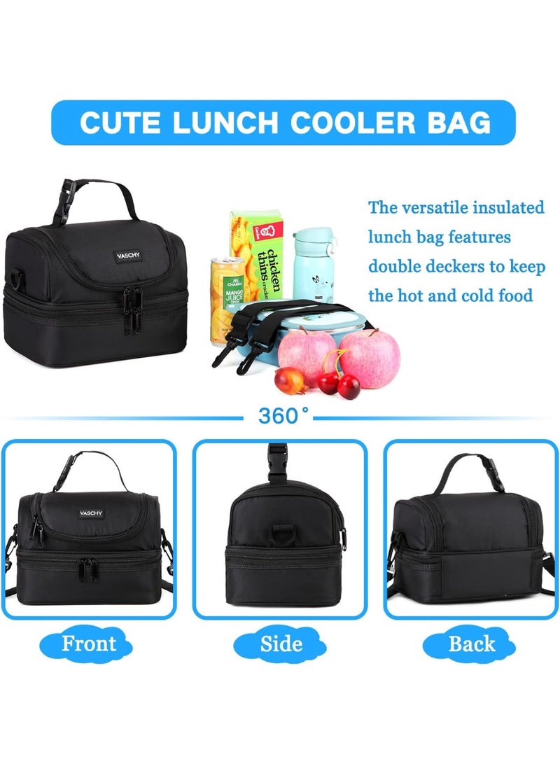VASCHY Lunch Box Bag Men, Insulated Two Compartments Bento Cooler Bags for Adults/Women/Kids for School,Daycare,Kindergarten,Picnic Black - Image 5