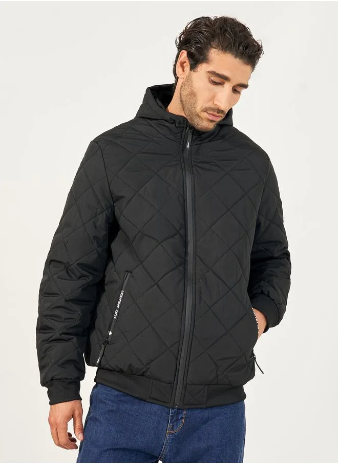 Styli Diagonal Quilted Hooded Puffer Jacket