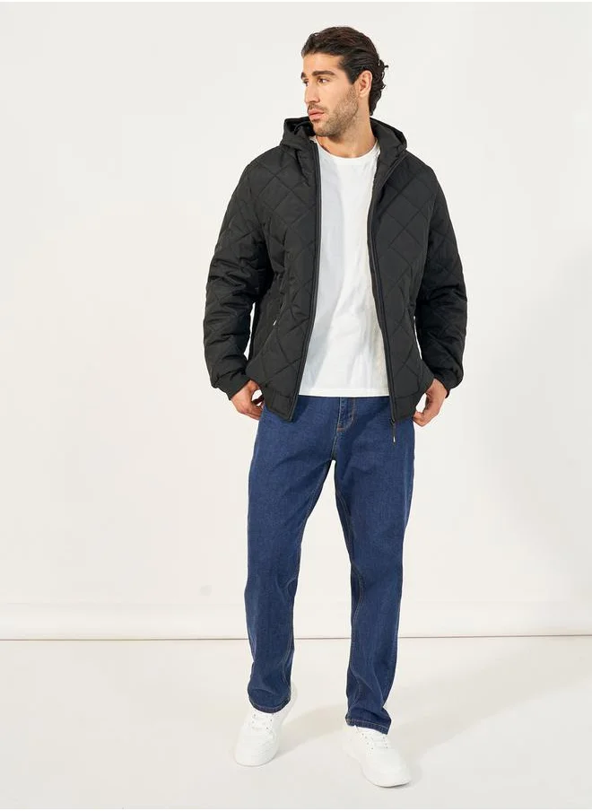 Styli Diagonal Quilted Hooded Puffer Jacket