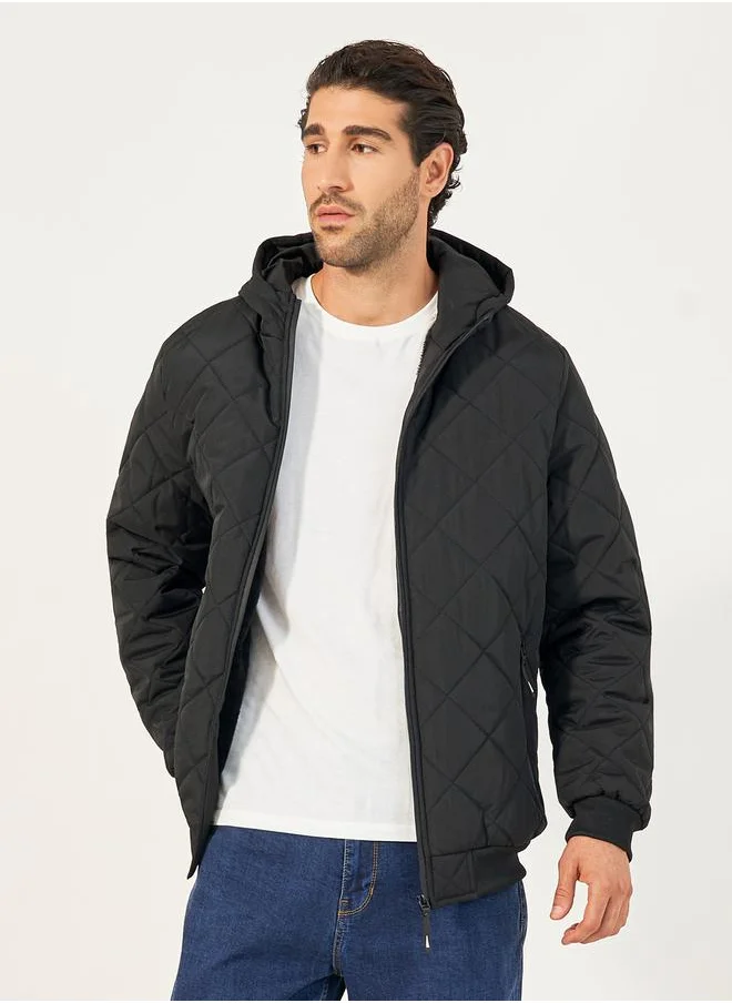 Styli Diagonal Quilted Hooded Puffer Jacket