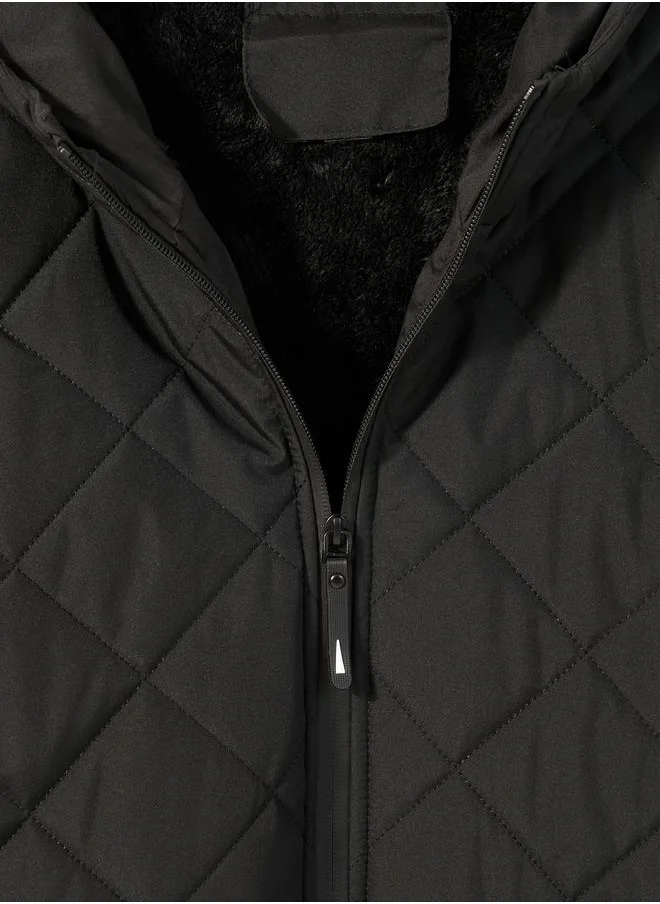Styli Diagonal Quilted Hooded Puffer Jacket