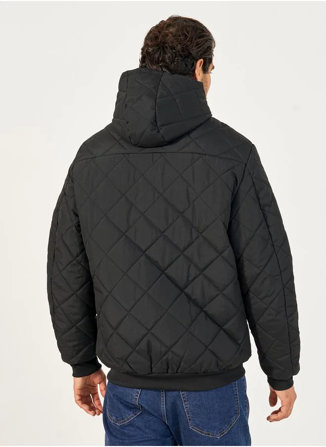 Styli Diagonal Quilted Hooded Puffer Jacket