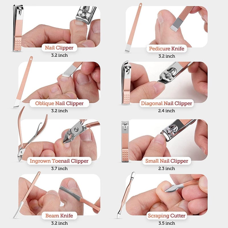 Selene selene 18 IN 1 Stainless Steel Professional Manicure Pedicure Kit For Women Includes Scissors A Nail cutter Acne Remover needle Blackhead Tool With Leather Case - Image 2