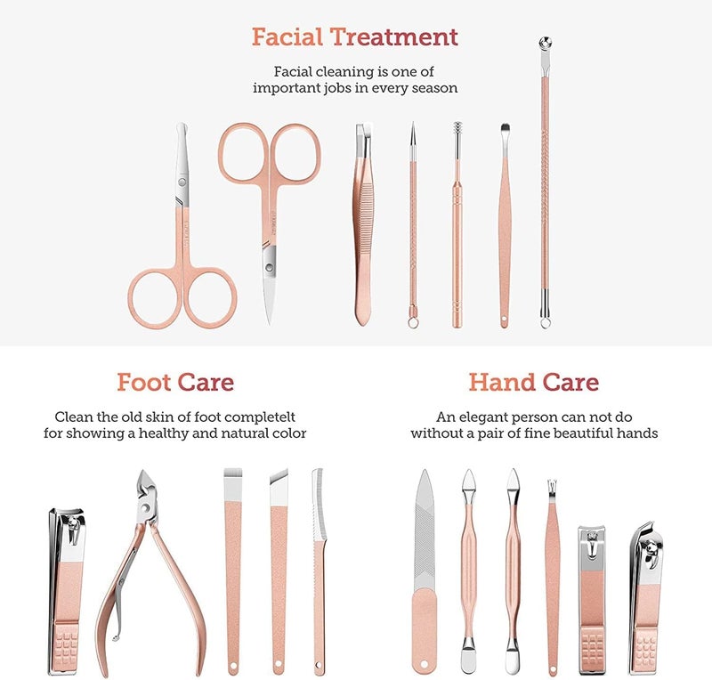Selene selene 18 IN 1 Stainless Steel Professional Manicure Pedicure Kit For Women Includes Scissors A Nail cutter Acne Remover needle Blackhead Tool With Leather Case - Image 3