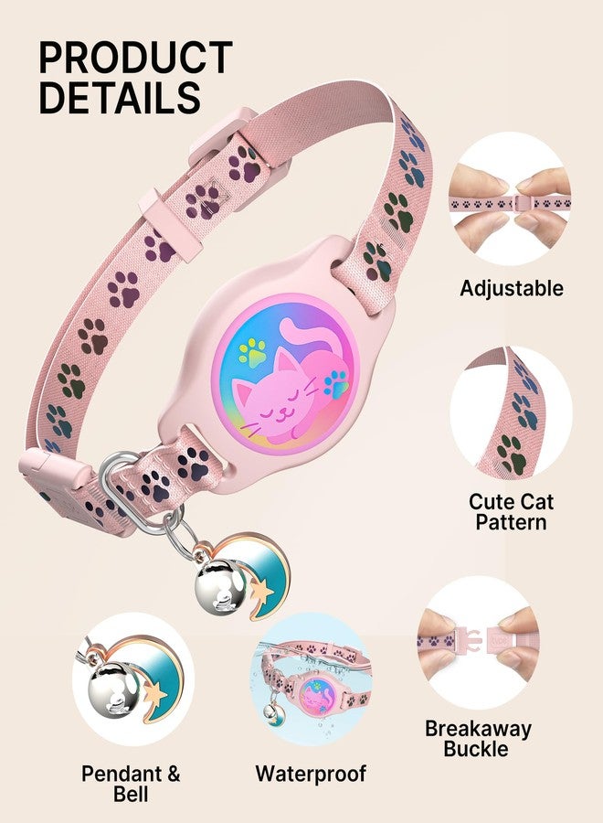 typecase Cat Collar with Airtag Holder, 2 Pack Waterproof Breakaway Kitten Collar for Apple AirTag GPS Tracker, Adjustable Cat Collar with Buckle, Bell & Reflective Pattern for Cats, Kittens, Pink (8-11") - Image 3