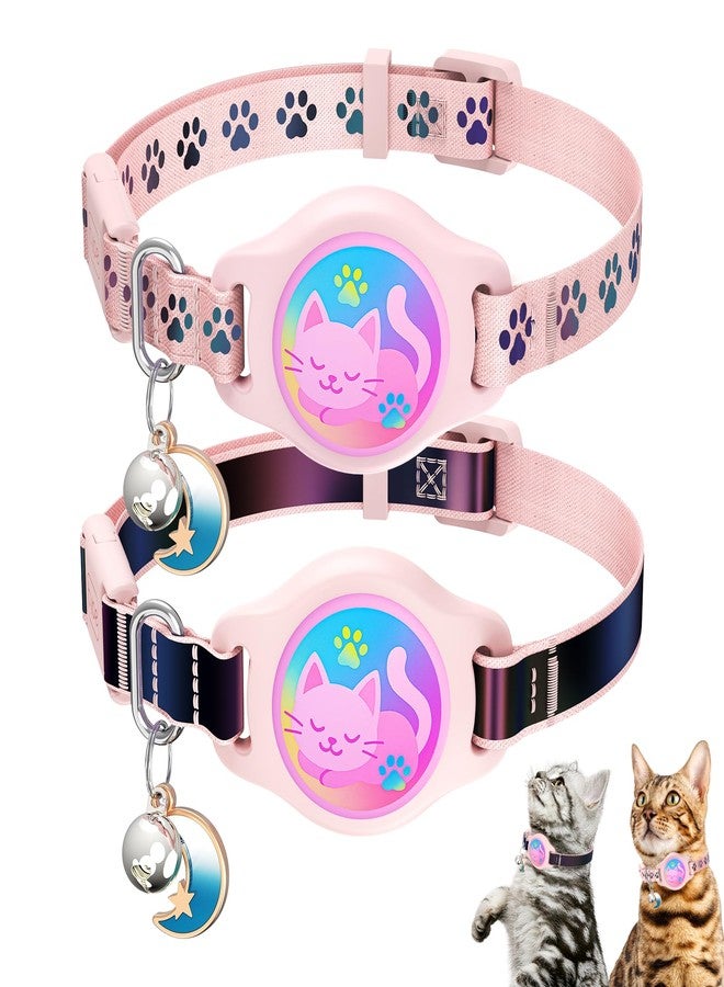 typecase Cat Collar with Airtag Holder, 2 Pack Waterproof Breakaway Kitten Collar for Apple AirTag GPS Tracker, Adjustable Cat Collar with Buckle, Bell & Reflective Pattern for Cats, Kittens, Pink (8-11") - Image 1