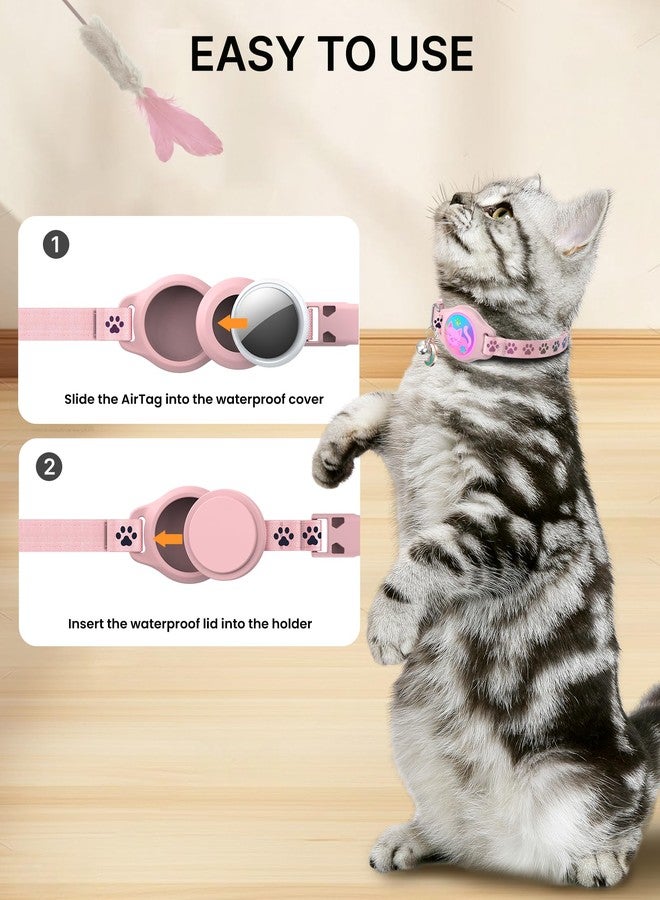 typecase Cat Collar with Airtag Holder, 2 Pack Waterproof Breakaway Kitten Collar for Apple AirTag GPS Tracker, Adjustable Cat Collar with Buckle, Bell & Reflective Pattern for Cats, Kittens, Pink (8-11") - Image 4