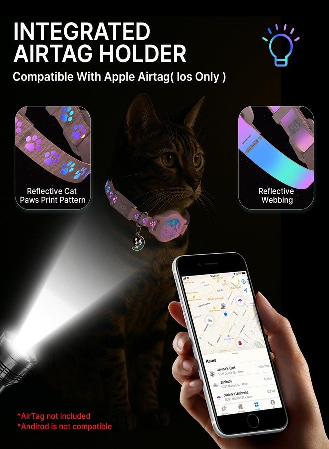 typecase Cat Collar with Airtag Holder, 2 Pack Waterproof Breakaway Kitten Collar for Apple AirTag GPS Tracker, Adjustable Cat Collar with Buckle, Bell & Reflective Pattern for Cats, Kittens, Pink (8-11") - Image 2