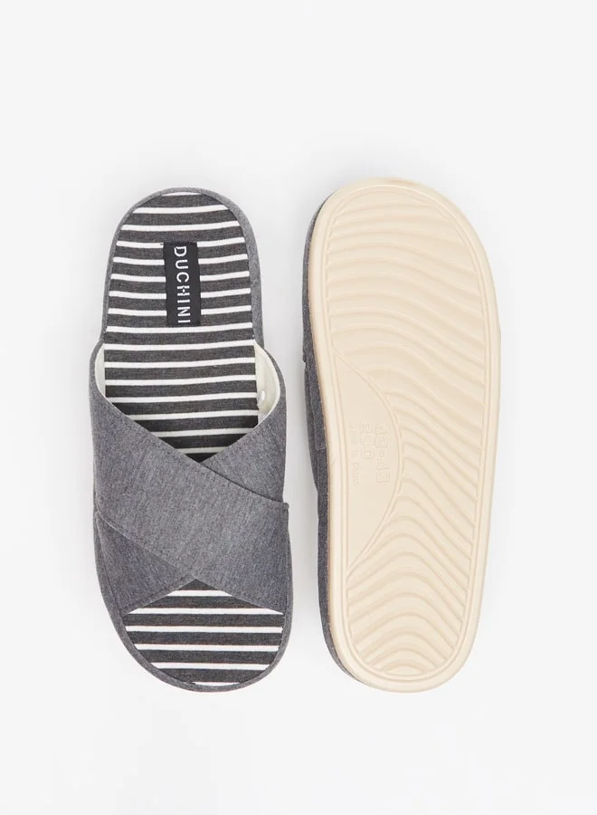DUCHINI Men Striped Bedroom Slide Slippers