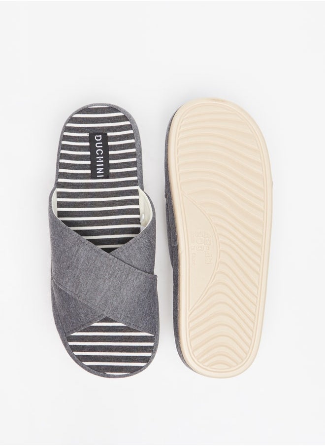 DUCHINI Men Striped Bedroom Slide Slippers  - Image 5