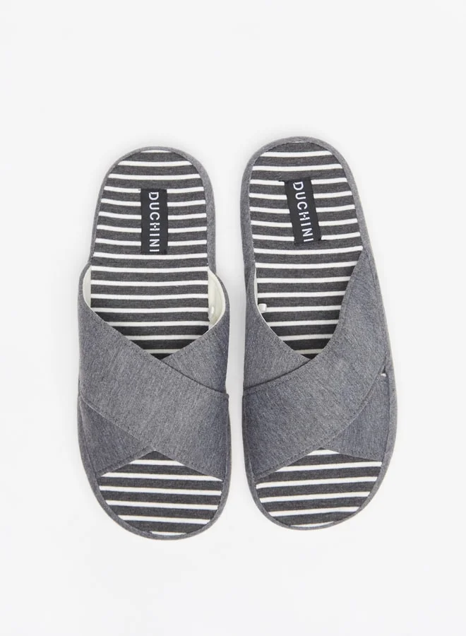 DUCHINI Men Striped Bedroom Slide Slippers